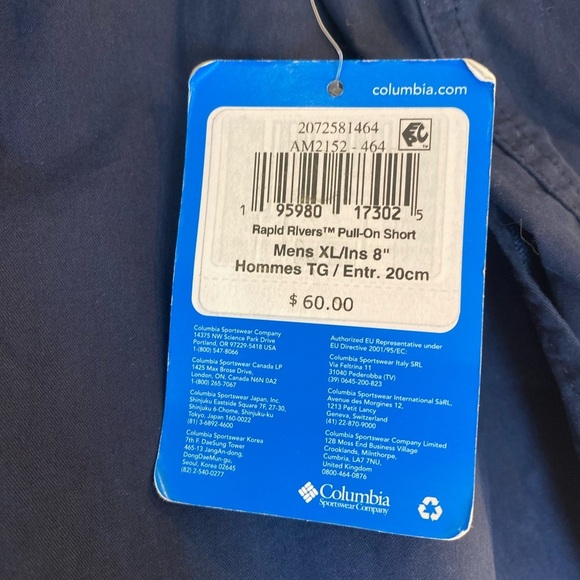 Columbia Mens Navy Blue Pull On Drawstring Shorts Rapid Rivers Size XL NWT - Picture 4 of 7